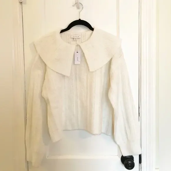 NWT Topshop Knitted Stitch Collar Jumper in Ivory - Picture 8 of 13